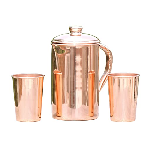 Ancient Impex Krug aus reinem Kupfer mit zwei Kupfertassen zum Aufbewahren und Trinken von Wasser, Ayurvedisches Reines Kupfer-Kännchen, Fassungsvermögen 57 ml passendem Deckel passenden Bechern Ancient Impex Krug aus reinem Kupfer mit zwei Kupfertassen zum Aufbewahren und Trinken von Wasser, Ayurvedisches Reines Kupfer-Kännchen, Fassungsvermögen 57 ml passendem Deckel passenden Bechern von ANCIENTIMPEX