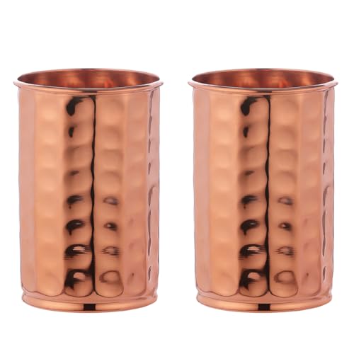 Ancientimpex Gehämmertes reines Kupfer (99,74 %) Becher Set mit 2 Stück | Reisetassen zum Servieren von Wasser | für Ayurveda Gesundheitsvorteile (30 ml) von ANCIENTIMPEX