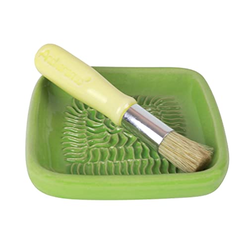 ANCKERAMIC® Ceramico Keramikreibe & Backpinsel Set - Keramik Knoblauchreibe, Ingwerreibe & Küchenpinsel Naturborsten, handgefertigt (Farbe) (Minze/Gelb) von ANCKERAMIC