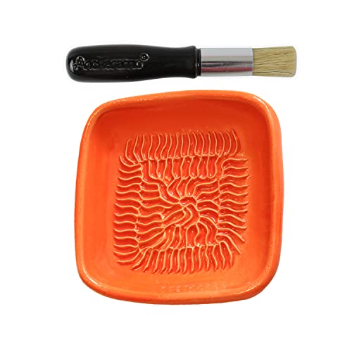 ANCKERAMIC® Ceramico original Finnland Keramikreibe & Backpinsel Set - Keramik Knoblauchreibe, Ingwerreibe & Küchenpinsel Naturborsten, handgefertigt (Farbe) (Orange/Schwarz) von ANCKERAMIC