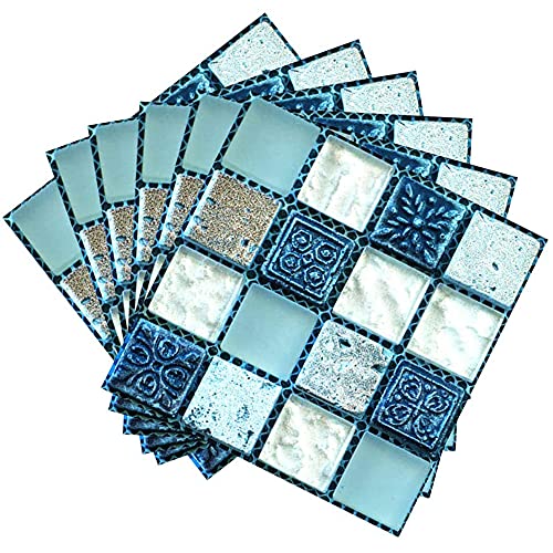 ANCLLO 40 Stück PVC-Mosaik-Wandfliesen-Aufkleber, selbstklebend, wasserdicht, für Küche, Badezimmer, Fliesen, Wandaufkleber, Vinyl-Kunstaufkleber, Heimdekoration, 10 x 10 cm (Blau) von ANCLLO