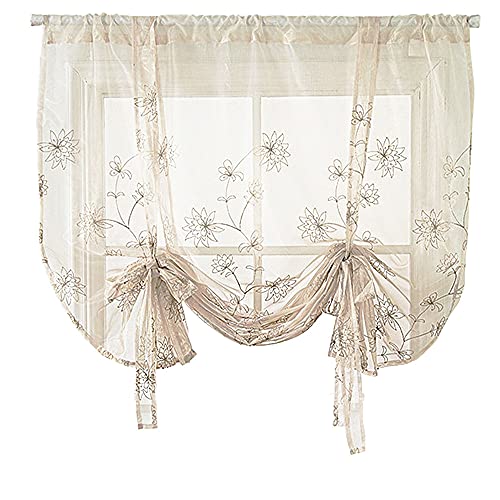 ANCLLO Bestickte transparente Vorhänge für Wohnzimmer lange Blumen Stickerei Voile Fenster Vorhänge Stange Tasche Schlafzimmer Fenster Behandlung Beige von ANCLLO