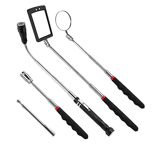 ANCLLO Geschenke für Männer, 5PCS Telescoping Magnetic Pick Up Tool Kit mit 1 lb und 15 lb Pickup Rod, 360 Swivel Adjustable Inspection Mirror und Telescoping Flexible LED Flashlight von ANCLLO