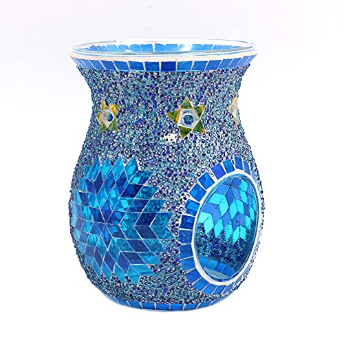 ANCLLO Kerzenhalter im ethnischen Stil, Sonnenblumen-Mosaik, Glas, Tischdekoration für Zuhause, Hochzeit, Blau von ANCLLO