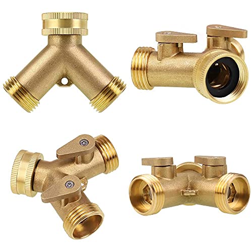ANCLLO Robuster Y-Schlauch-Verteiler aus Messing, Gartenschlauch 2-Wege-Splitter, 1,9 cm Gartenschlauchverbinder, Y-Splitter-Schlauch - Rasenschlauch-Splitter Adapter mit 2 Ventilen von ANCLLO