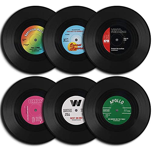 ANCLLO Set mit 6 Untersetzern, 10,4 cm, Retro-Vinyl-Schallplattenmatten, Platzsets für kalte heiße Getränke, Rutschfester Tischschutz, verhindert Verrutschen, für Bars, Cafés, Haus, Party, Büro ANCLLO Set mit 6 Untersetzern, 10,4 cm, Retro-Vinyl-Schallplattenmatten, Platzsets für kalte heiße Getränke, Rutschfester Tischschutz, verhindert Verrutschen, für Bars, Cafés, Haus, Party, Büro von ANCLLO