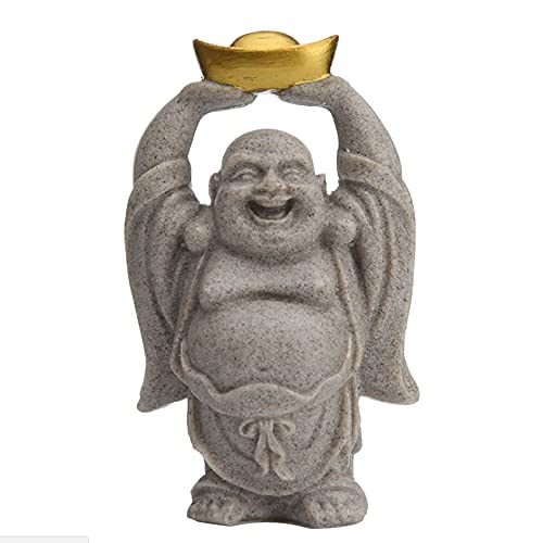 ANCLLO Statue Wandbild Skulptur Home Decor lachender Maitreya Buddha Miniaturmodell Sandstein Buddha Skulptur Statue Auto Dekor Ornamente von ANCLLO