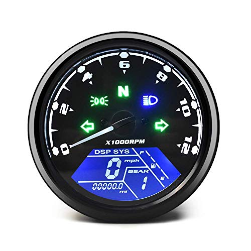 ANCLLO Universal Motorrad Kilometerzähler LCD Digital Tachometer Tachometer mit Nachtlicht Passend für die beliebtesten 12V Motorräder von ANCLLO