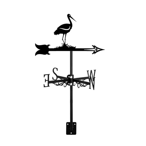 Wetterfahne, Wildtier-Ornament, Windrichtungsanzeige, Edelstahl, Wetterhahn mit Dachhalterung, für Garten, Dekoration, Bauernhaus, Terrasse, Hof, Storch, Schwarz von ANCNA-U