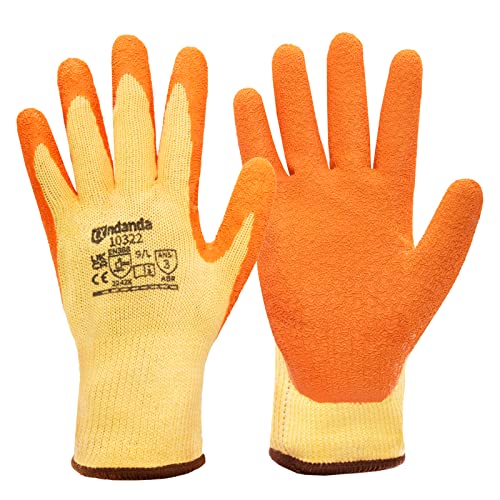 ANDANDA Gartenhandschuhe, Arbeitshandschuhe mit Latexbeschichtung, Gardening gloves für Gartenarbeit，Landschafts-und DIY Arbeiten, Sehr Weiche Beschichtung, Gr. L, 1 Paar, Orange&Gelb von ANDANDA