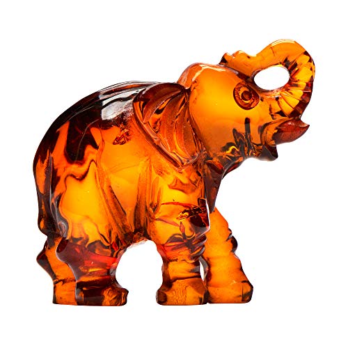 ANDANTE Premium Collection - Natur OSTSEE Bernstein ** Elefant ** Kleine Skulptur Luxus Deko Kunstwerk Unikat Handarbeit - aus einem Stück Bernstein geschnitzt - Zertifiziert - Gold des Meeres von ANDANTE