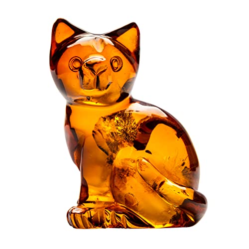 ANDANTE Premium Collection - Natur OSTSEE Bernstein ** Katze ** Skulptur Kunstwerk Handarbeit - aus einem Stück Bernstein geschnitzt - Zertifiziert - Gold des Meeres - Farbe Cognac von ANDANTE