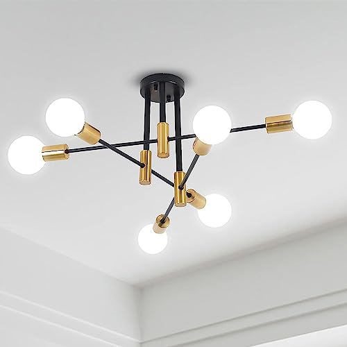 ANDAST Vintage Deckenleuchte,Gold&Schwarz Sputnik Kronleuchter Moderne,Retro Deckenlampe,6 flammig E27 Fassung Pendelleuchte Leuchten für Wohnzimmer Küche Esszimmer Schlafzimmer (ohne Leuchtmittel) von ANDAST