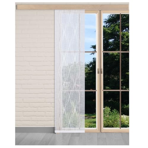 Moderne Flächengardine Camita aus Vogtländischer Spitze | Zeitlose Schiebepaneele in weiß | Halbtransparenter Flächenvorhang mit dezentem Wellenmuster | Schiebegardine Höhe x Breite 94 x 35 cm von ANDEA design