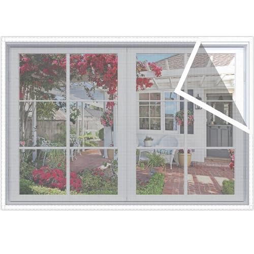Abnehmbarer Fenster-Fliegengitter, verstärkter DIY selbstklebender Fenstergitter-Netzvorhang, für Wohnzimmer, Terrasse, Moskitonetz mit selbstklebender Befestigung, 115 x 135 cm, weiß von ANDHMAIY