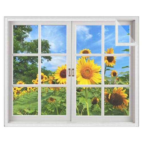 Fliegengitternetze für Fenster,65x115cm(WxH) Weiß,Selbstklebendes moskitonetz fenster,mit selbstklebendem doppelseitigem Klebeband,hält Fenster/Fliegen/Mücken Draußen von ANDHMAIY