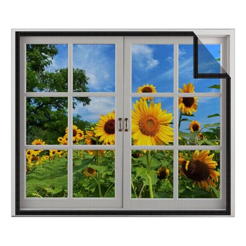 Fliegengitternetze für Fenster,70x105cm(WxH) Schwarz,Selbstklebendes moskitonetz fenster,mit selbstklebendem doppelseitigem Klebeband,hält Fenster/Fliegen/Mücken Draußen von ANDHMAIY