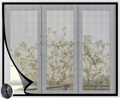 Insekten-Fliegengitter-Vorhang für Fenster,verhindert Insekten von Eingangsfenstern,Hoffenstern,kein Bohren,schnelle Installation Schwarz115x180cm von ANDHMAIY