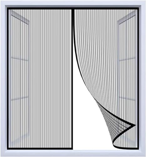 Magnet Fliegengitter Fenster Insektenschutz Fenster Vorhang mit, Full Frame Klettverschluss, für KellerFenster Wohnzimmer TerrassenFenster, Fliegenschutz ohne Bohren, 90x105cm, Schwarz von ANDHMAIY