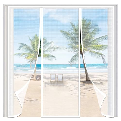 Magnetic Fly Screen,W140xH210cm(55x83in) white Large Magnet Patio Panel Door Anti Mosquito Fly Mesh Curtain,Fly Screen Keep Flying Bugs and Pests Out von ANDHMAIY
