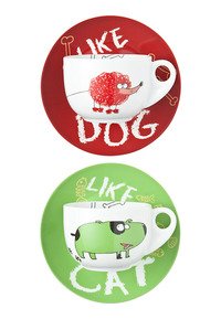 2er Set Frühstückstassen mit Untertassen Cats & Dogs, von ANDREA FONTEBASSO von ANDREA FONTEBASSO