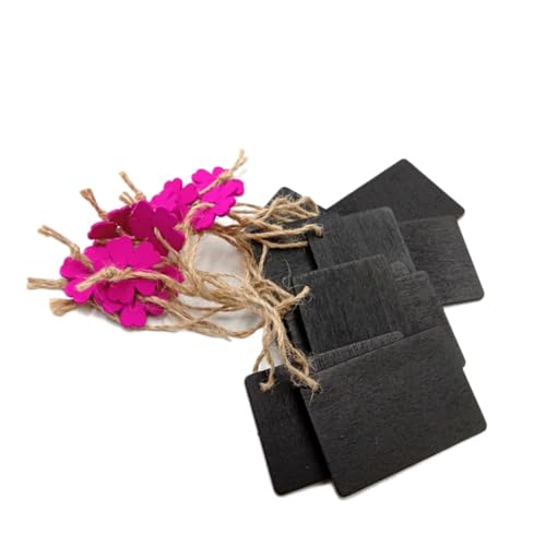 ANDRESLAD 10 Stück Quadratische Juteseil Hängende Kleine Tafeln Rot Blumen Motiv DIY Holztafel Wanddeko Willkommen Schild für Zuhause und Garten von ANDRESLAD