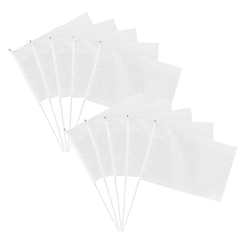 ANDRESLAD 10 Stück Teiliges Weiße Blanko Handflaggen mit PP Stab Handgehaltene Wimpel zum Bemalen Robuste Fahnen für Sportveranstaltungen Partys und Fan Deko von ANDRESLAD