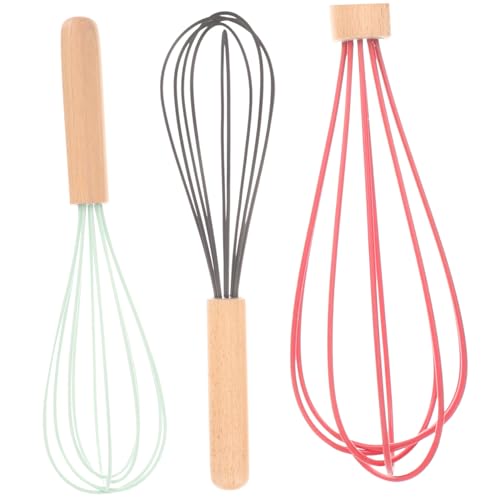 ANDRESLAD 3 Stück Manueller Silikon eierschneebesen mit Komfortablem Buchenholzgriff Leichter Handmixer für Eier Saucen und Teig in Schwarz Rot und Dunkelgrün Zeitsparend und Langlebig von ANDRESLAD