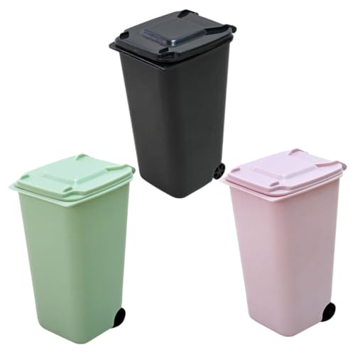 ANDRESLAD 3 Stück Mini Tischabfalleimer Kompakt und Robust Multifunktionaler Desktop Mülleimer für Büro und Kinderzimmer Platzsparend Praktische Abfallbehälter in Schwarz Grün und Rosa von ANDRESLAD