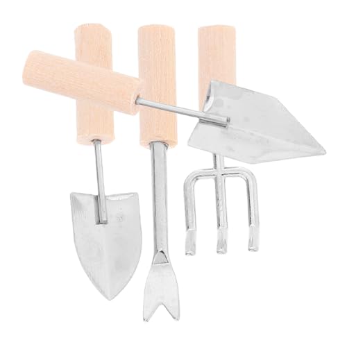 ANDRESLAD 4 Stück Mini Leichte Mini Schaufel und Rechen mit Holzgriff Charmante Puppenhaus Feengarten Zubehör Handlich und Tragbar für Einzigartige Gartenszenen von ANDRESLAD