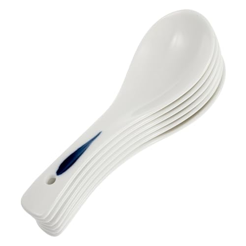 ANDRESLAD 6 Stück Keramiklöffel Porzellan Suppenlöffel Porridge Löffel Ergonomisch Geformt Spülmaschinenfest Vielseitig Verwendbar Küchenzubehör von ANDRESLAD