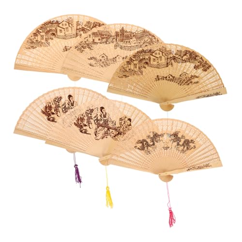 ANDRESLAD 6 Stück Teiliges Vintage Holz-handfächer mit Filigranem Chinesischem Design Handgefertigte Faltbare Fächer für Hochzeit Party und Dekoration Robust und Stilvoll für Sommer und von ANDRESLAD
