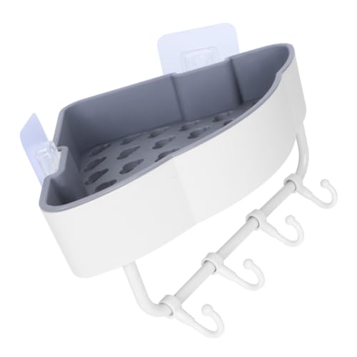 ANDRESLAD Dreieckiges Eckregal ohne Bohren aus Hochwertigem PP mit Ablaufdesign Hoher Tragfähigkeit und Haken Vielseitiger Wandhalter für Badezimmer Küche und Toilette Beige Platzsparend von ANDRESLAD