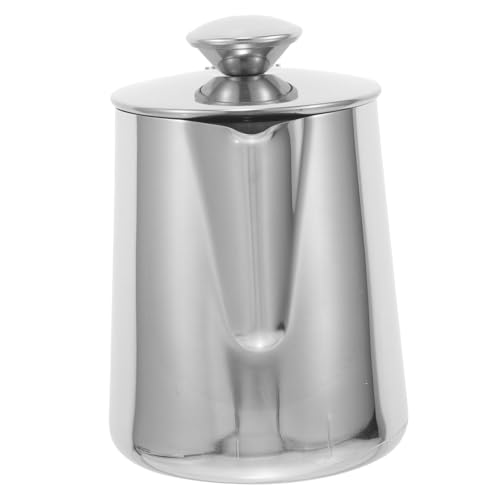 ANDRESLAD Edelstahl Milchaufschäumer Kännchen mit Deckel Metall Kaffeerahmkanne Rostfrei Robust für Latte Art und Espresso Zubereitung für Zuhause von ANDRESLAD