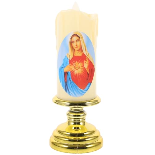 ANDRESLAD Religiöse Kerze Jungfrau Maria flammenlose -Stabkerze batteriebetrieben für Kirche und Zuhause von ANDRESLAD