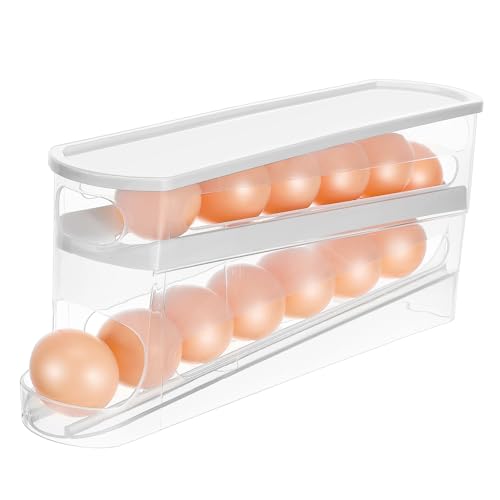 ANDRESLAD Transparenter Eierhalter für Kühlschrank mit Automatischem Rollmechanismus Stapelbarer Platzsparender Eierdispenser Einfach zu Reinigen Multifunktionaler Organizer für Küche und von ANDRESLAD
