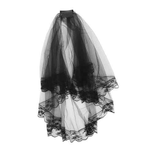 ANDRESLAD Vintage Spitzen Brautschleier Kurz Tüll Schleier mit Metallkamm für Hochzeit Halloween Cosplay Party Damen Zubehör Schwarz ANDRESLAD Vintage Spitzen Brautschleier Kurz Tüll Schleier mit Metallkamm für Hochzeit Halloween Cosplay Party Damen Zubehör Schwarz von ANDRESLAD