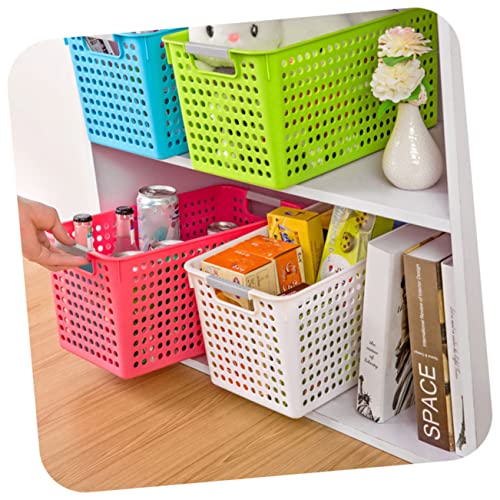 ANDRESLAD Weißer Rechteckiger Kunststoff Aufbewahrungskorb Klein mit Griffen Stabiler Desktop Organizer für Büro und Zuhause Vielseitiger Ordnungskorb für Kleinteile und Haushaltsutensilien von ANDRESLAD