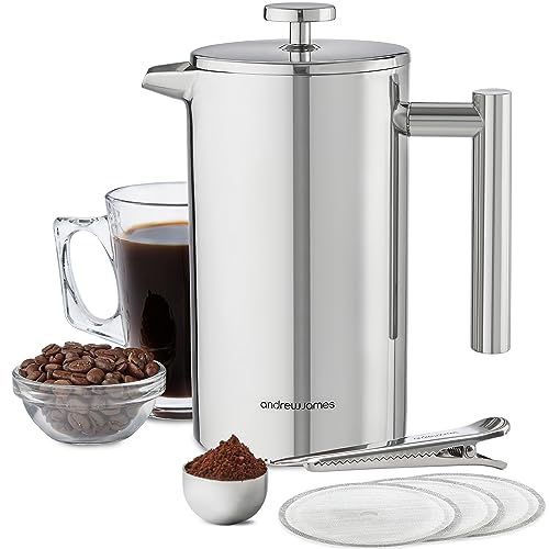 Andrew James French Press Kaffeebereiter aus Edelstahl 1000ml | Doppelwandige Isolierung | Inklusive Messlöffel und Integrierter Beutelclip | Kaffee Geschenk-Set Andrew James French Press Kaffeebereiter aus Edelstahl 1000ml | Doppelwandige Isolierung | Inklusive Messlöffel und Integrierter Beutelclip | Kaffee Geschenk-Set von ANDREW JAMES