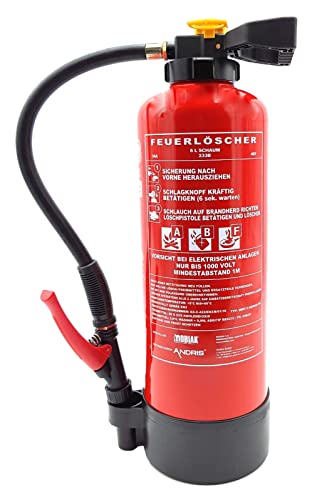 Aufladefeuerlöscher von ANDRIS® 6L ABF Schaum (Fettbrand), hochwertiger & starker Partner 34A 233B 40F, EN 3 inkl. Wandhalterung, Standfuß & Orig. ANDRIS® Prüfnachweis für 2 Jahre von Andris