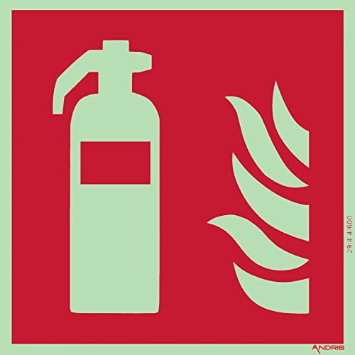 Brandschutzzeichen Orig. ANDRIS® Marken-Symbolschild Feuerlöscher ISO Folie stark nachleuchtend und selbstklebend 150x150mm von Andris