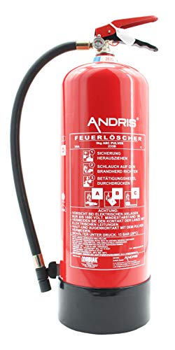 Orig. ANDRIS® Qualitäts-Feuerlöscher 9kg ABC Pulverlöscher DER LEISTUNGSSTARKE 15LE, EN 3 inkl. Wandhalterung & ANDRIS® Prüfnachweis mit Jahresmarke von Andris