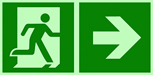 Rettungsweg rechts Kombi-Symbolschild ISO Kunststoffplatte nachleuchtend & selbstklebend orig. KNS® von Andris