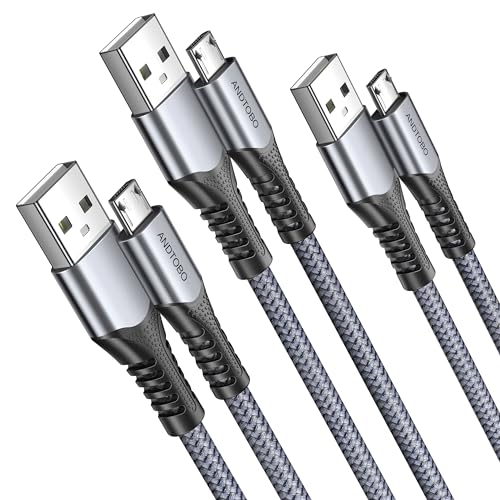 Micro USB Kabel, [3Stück, 1M] Nylon Ladekabel USB Kabel High Speed Android Handy Ladekabel für Samsung Galaxy S7/S6/S4/J7/J5/Note 5, Huawei P9/P10 Lite, Xiaomi, Sony, Nokia, LG, Motorola, PS4, Kindle von ANDTOBO