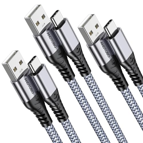 USB C Kabel, [3 Stück, 2M] 3.1A USB C Ladekabel Nylon Geflochten Kabel Schnellladekabel USB C Kompatibel mit iPhone 16 Pro Max Plus, iPhone 15, Galaxy S24 S23 S22 S10 A73 A72 A53 P60, Note 20, Pixel 7 von ANDTOBO