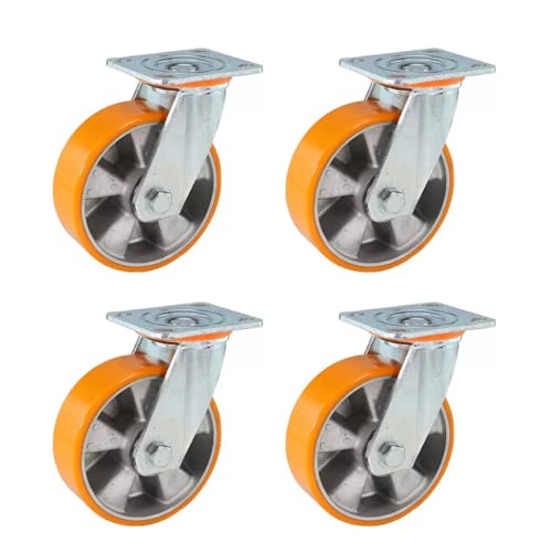 ANDUTEES Schwerlastrollen, 12,7 cm, 4 Stück, industrielle Feststellrollen, 2268 kg Tragkraft, Plattenlenkrollen für Schwerlastwagen, Werkbank, Ausrüstung, Plattformwagen (Orange) von ANDUTEES