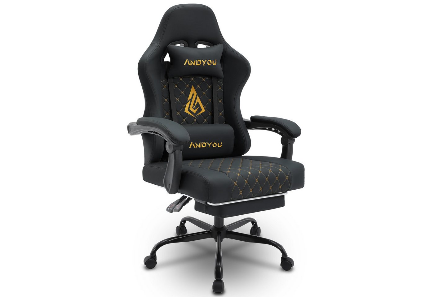 ANDYOU Gaming-Stuhl mit Lendenwirbelstütze, Fußstütze und Kunstleder, Stilvoller Racing-Gamer-Stuhl von ANDYOU