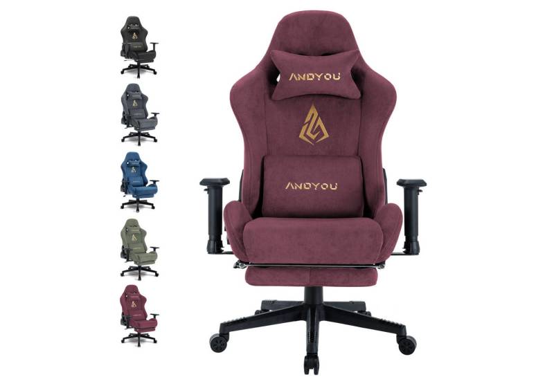 ANDYOU Gaming-Stuhl mit atmungsaktivem Alcantara-Bezug, drehbar, ergonomisch, 200kg (1 St), Rot von ANDYOU