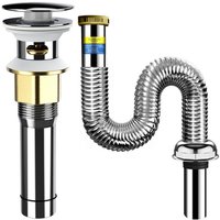 Ablaufset für Waschbecken, Ablaufset mit Siphon, 800 mm einziehbares Edelstahl-Abflussrohr, insekten- und geruchsabweisend (Silber) von ANDYOU