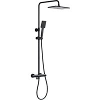 Duschsäulen-Set mit thermostatischem Verbrühungsschutz-Armatur, schwarzem Duschmischer mit 25x25cm Duschkopf, Handbrause, Edelstahl-Duschstange und Duschsäulen-Set mit thermostatischem Verbrühungsschutz-Armatur, schwarzem Duschmischer mit 25x25cm Duschkopf, Handbrause, Edelstahl-Duschstange und von ANDYOU